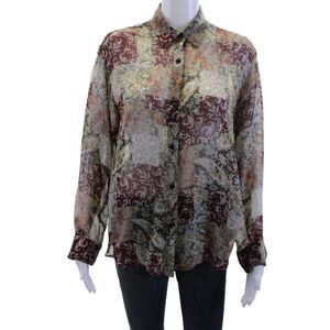 The Line Women Red Paisley Collared Button Up Blouse Long Sleeve Size M